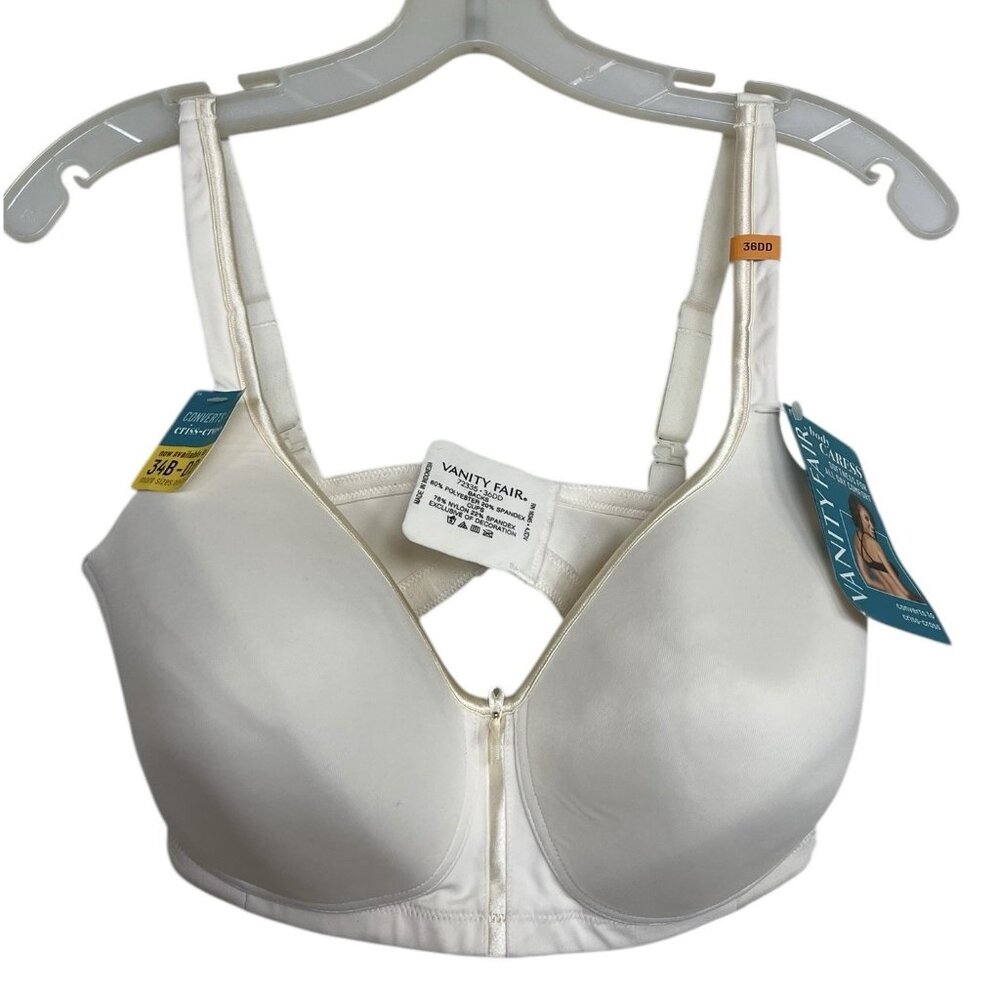 Vanity Fair Bra‎ Size 36DD Body Caress Soft Criss Cross Converts Ivory